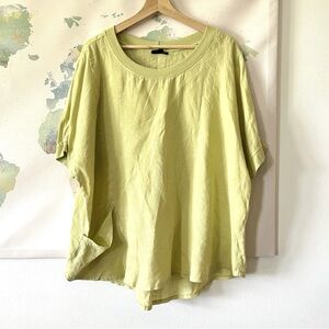 Lisa Bayne Linen Short Sleeve Top in Light Green Size L
